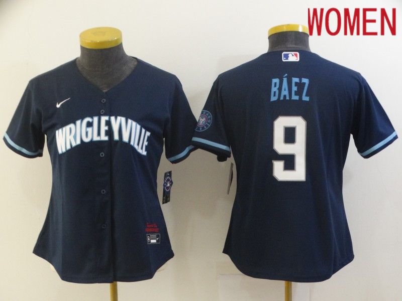 Women Chicago Cubs #9 Baez City Edition Blue Game Nike 2021 MLB Jersey->women mlb jersey->Women Jersey